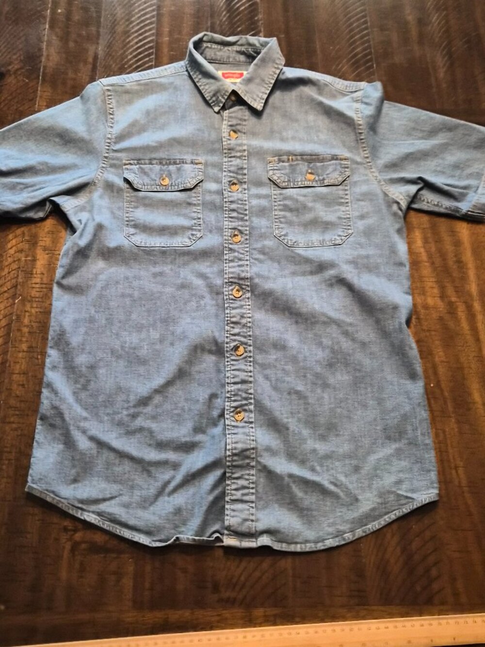 Wrangler Mens Denim Short Sleeve Button Up Shirt Size Small Stretch G791 - Picture 2 of 10